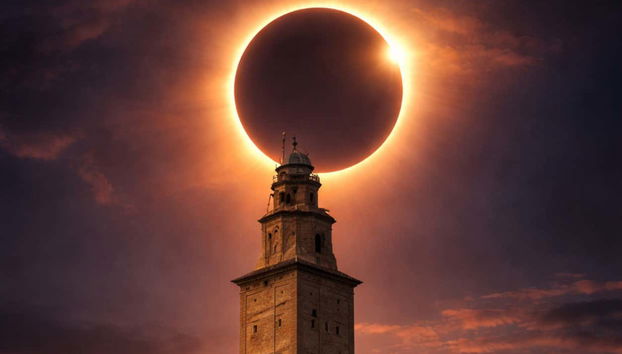 Excursión para ver el eclipse solar 2026 - Foto 2, Eclipse sobre la torre de Hércules