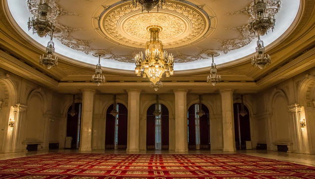 The entrance to the Palace of Parliament