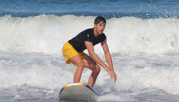 Riding the waves on Santa Monica Beach