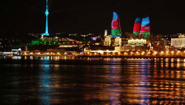 Panoramic view of Baku at night