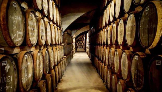 Las barricas de madera en la bodega