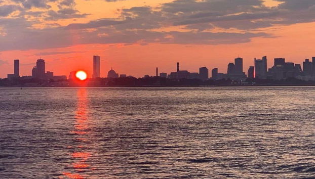 Sunset falling over the city