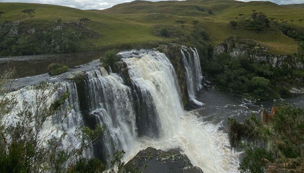 Aerial view of the impressive waterfall