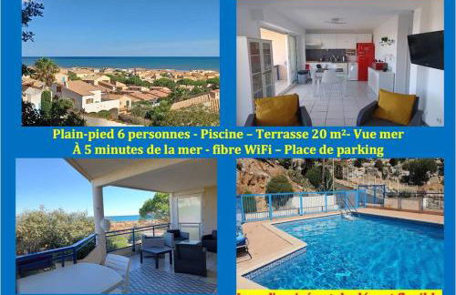 Plain-pied, terrasse, piscine, pleine vue mer, plage à 6' à pied, parking, wifi - Foto 9