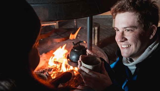 Warming up with a hot drink