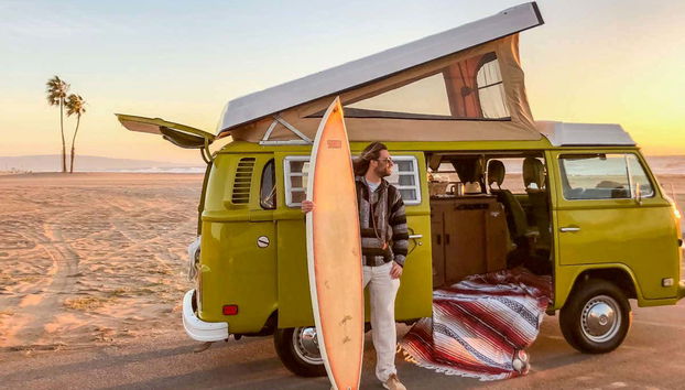 Vintage Volkswagen van on Malibu beach