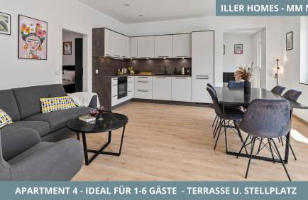 Iller Homes Memmingen - Moderne Fewos mit Terrasse für bis zu 7 Pers mit Parkplätzen - Foto 24