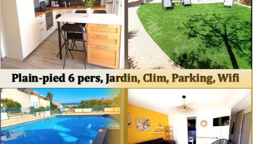 Plain-pied Jardin 6 personnes Clim Vue Mer Parking Wifi Terrasse Piscine dans la résidence - Foto 4