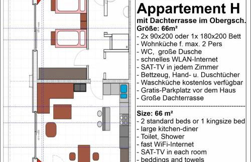 APARTMENTHAUS "AM KORNFELD" - 10 Gästewohnungen mit 1-3 Schlafzimmern, 40 Betten, Raucherbalkon, Reinigungs- & Wäscheservice, Grillgarten, Parkplatz - Foto 13