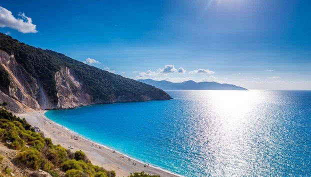 Vue panoramique sur la plage de Myrtos