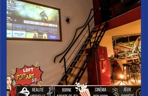 LOFT "POP ART 50's" - Cinéma rétroprojecteur - WIFI Fibre - Borne arcade 5000 jeux - Réalité virtuelle - 2 lits doubles -IDÉAL PROFESSIONNEL & FAMILLE à Saint Etienne - Foto 1