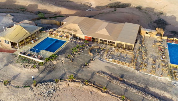 An aerial view of the campsite