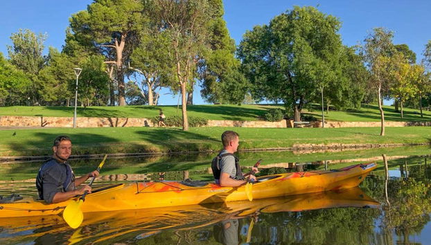 Rowing in a double kayak