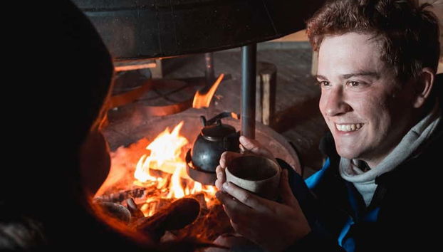 Enjoying a hot drink!