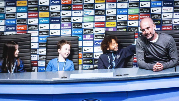 Chatting with Pep Guardiola in the press room