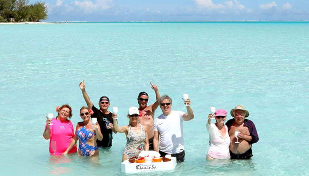 Toasting in the turquoise waters of Bora Bora