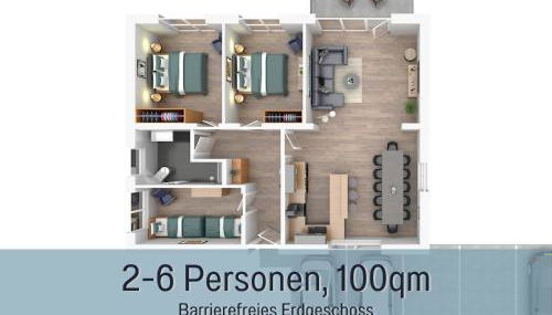 Ferienhaus Höckelheim - Savanna Lodge - barrierefrei - 3 Schlafzimmer-bis 6 Gäste - nahe Göttingen - 100 qm - Babies reisen gratis - Terrasse, Garten & Grill - vollausgestattete Küche mit Spülmaschine - Klimaanlage, Fußbodenheizung & Raffstores - Foto 3