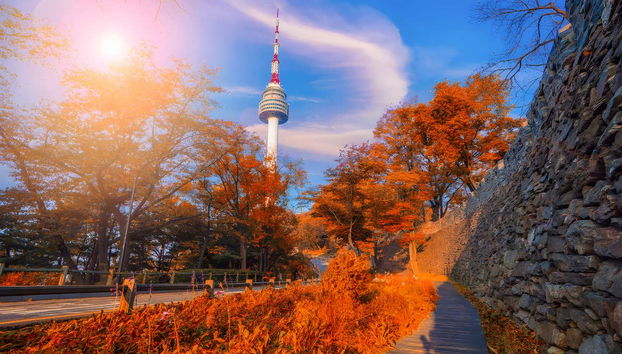 Torre de Seul se destacando na paisagem