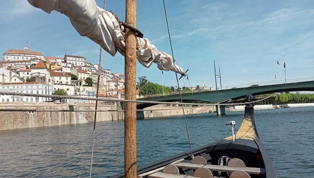 El barco moliceiro con las velas recogidas