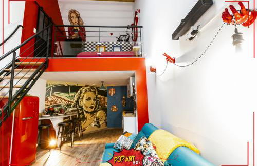 LOFT "POP ART 50's" Idéal PRO - Écran cinéma rétroprojecteur - WIFI Fibre - Borne arcade de jeu - Centre Ville - Foto 19