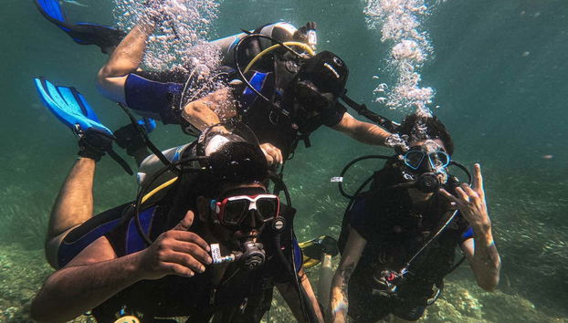 Photo de groupe sous la mer