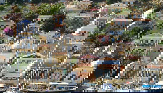 Typical houses on Symi's coastline