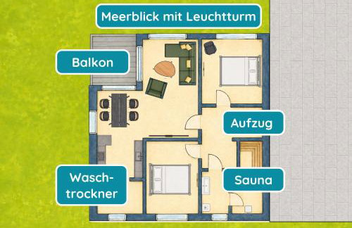 Meerglück am Beltblick Fehmarn - FeWo mit Sauna, Blick auf Ostsee und Leuchtturm, nur 150 m zum Meer - Foto 13