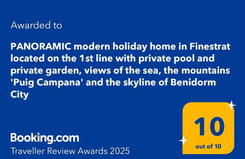 PANORAMISCH modern vakantiehuis in Finestrat bij Benidorm met 3 slaapkamers, gelegen op de 1ste lijn met privézwembad en omheinde privétuin, zicht op zee, de bergen met 'Kilómetro Vertical del Puig Campana' en op de skyline van Benidorm City en Finestrat - Foto 35