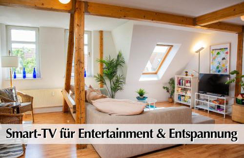 Helle 80m2 Maisonette FEWO mit tollem Balkon ins Grüne, Kingsize Bett, Smart-TV - Nur ein kurzer Spaziergang in die Altstadt und zum Domplatz - Kostenlose Parkplätze in den umliegenden Straßen - Ausgewählte Empfehlungen für Erfurt inklusive - Foto 13