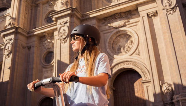 Riding a segway in front of Granada Cathedral