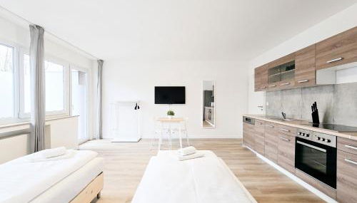 Tolstov Apartments - Studio Apartment with Balcony - 25 Min Messe DUS - Foto 3, towels, stove, dishwasher, wardrobe, heating