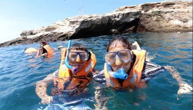 With the snorkeling equipment