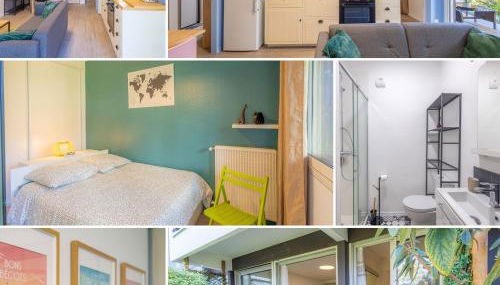 Appart cosy et terrasse en ville - Foto 2, Garden, Garden view, dishwasher, storage, sunbed, furniture, towels, stove, Shower, wardrobe, heating, toaster, Game Room