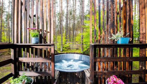 Domek lubiana180 SCANDI wśród drzew JACUZZI SAUNA KOMiNEK i TARAS na dachu jezioro Kaszuby Pieski tylko do 10kg za dodatkową opłatą - Foto 1