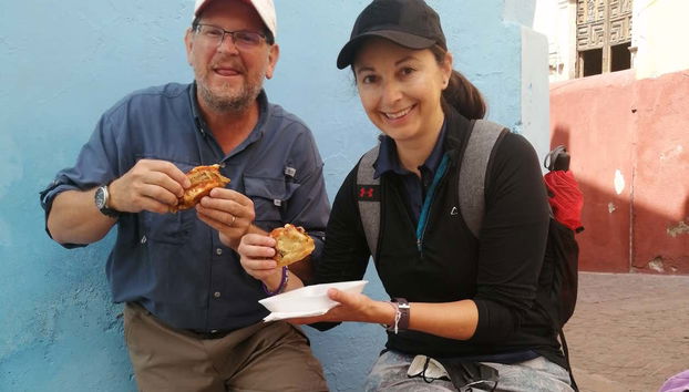 Enjoying delicious local street food