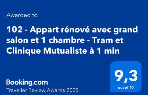 102 - Appart rénové avec grand salon et 1 chambre - Tram et Clinique Mutualiste à 1 min - Foto 2