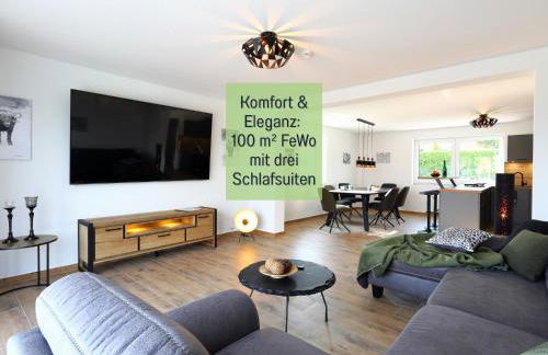 Ferienhaus Höckelheim - Savanna Lodge - barrierefrei - 3 Schlafzimmer-bis 6 Gäste - nahe Göttingen - 100 qm - Babies reisen gratis - Terrasse, Garten & Grill - vollausgestattete Küche mit Spülmaschine - Klimaanlage, Fußbodenheizung & Raffstores - Photo 1