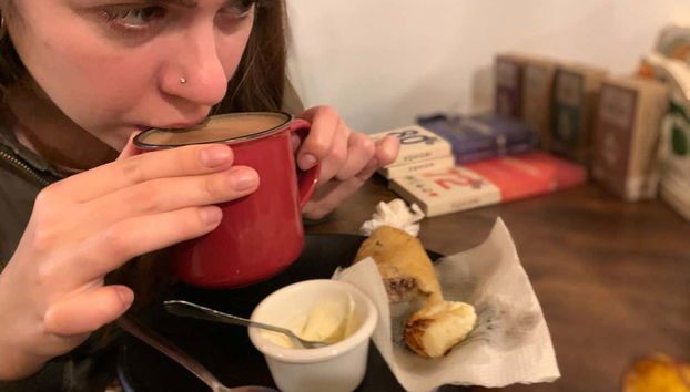 Tasting a chocolate in a cup