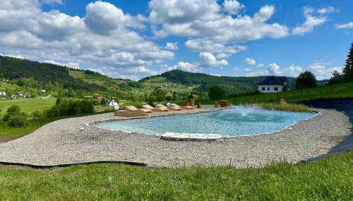 Stodoły Modyń - Domki w Beskidzie Wyspowym - staw kąpielowy, balia, sauna, grota solna - widok na góry - Foto 3, Garden
