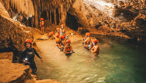 Heading inside the cenote