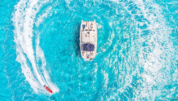 Aerial views of the catamaran
