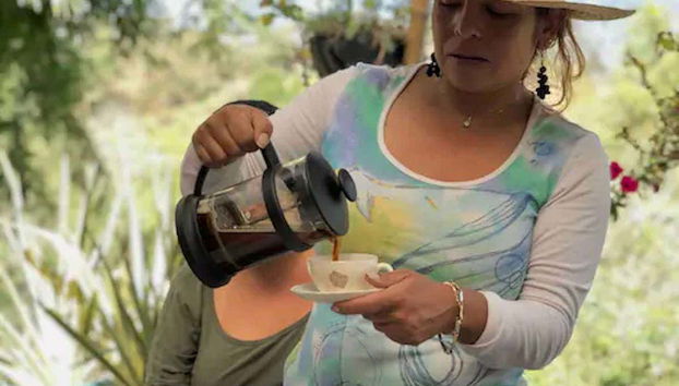 Enjoying a cup of coffee