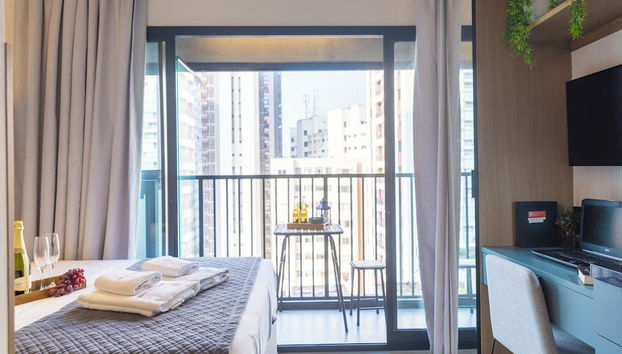Estúdios com AC e Varanda na Bela Vista - Foto 4, Habitación