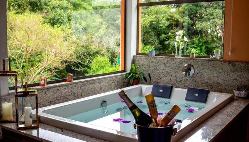 Chalé Canto do Galo 2 - Hidro da Jacuzzi, Lareira Ecológica, Cozinha Completa, Wi-Fi 80mbps, próximo a comércio local e relaxando ao som do riacho - Foto 2, Garden view