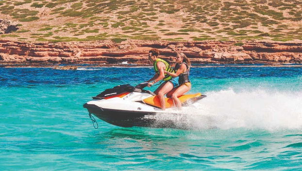 Enjoying the jet ski tour in the Bay of Palma