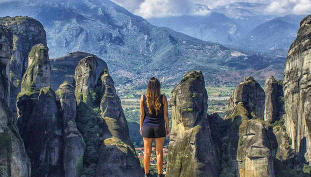 Admiring the rocky landscape