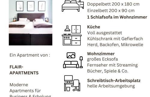 Flair-Apartments 'Apartment nähe Schlosspark', 300 m Bahnhof, Innenstadt Bad Salzuflen Stadtteil Schötmar, für Urlaub oder Geschäftsreise, separater Eingang, 24 Std Check-in,WLAN, Streaming-Fernseher, Küche, Regendusche, Doppelbett, 2 Schlafsofa - Foto 24