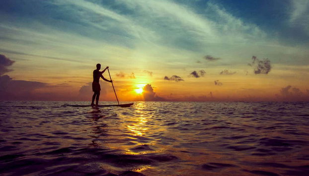 Paddle surfing at sunset in Marbella
