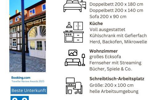 Flair Apartments 'FACHWERK & FLAIR' - Altstadt-Apartment 78 qm für Urlaub oder Geschäftsreise, Innenstadtlage, ruhig, modern, 900 m Bahnhof, 24 Std Check-in, WLAN, Streaming, Küche, Regendusche, 2 x Doppelbett, direkt am neuen Markt in der Altstadt - Foto 22