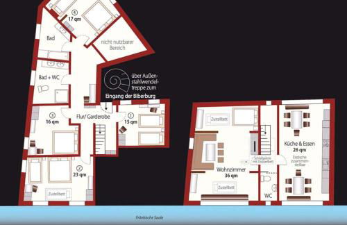 Apartment 180 qm BIBERBURG, in der romantischen Rödermühle an der Fränkischen Saale in Deutschlands Mitte, 8 km zur A7 - Foto 6